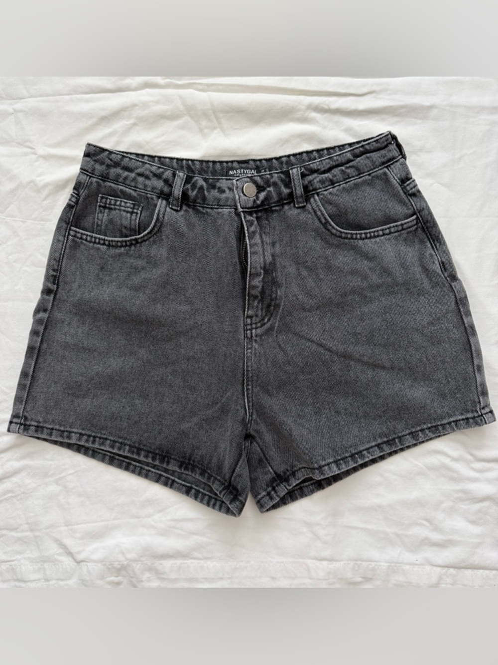 Nasty Gal Black Acid Wash Denim Mom Shorts